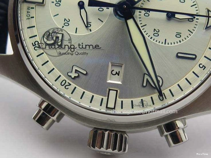 MIROTIME 1225 Pilot Chrono SS IW387809 ZF 1:1 Best Edition Silver Dial Blue Numbers On Blue Leather Strap A Lightweight 7263